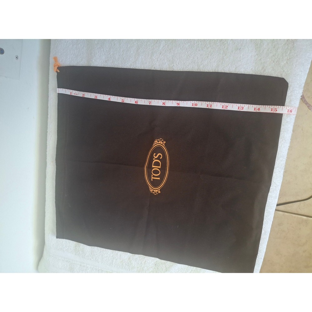 Tods Dark Brown Cotton Dust Bag with Orange Logo Drawstring 16x14 Storage Bag - Picture 3 of 4